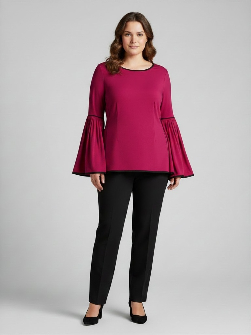 Coco Bianco Magenta Bell-Sleeve Top with Black Trim